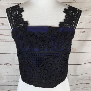 NWT Few Moda New York Lace Top Black & Blue Crop